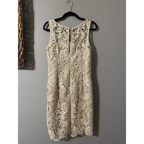 Adrianna Papell Dress 8 Matte Gold Lace Wedding Party Cruise Sheath w Bra NEW - Picture 8 of 8